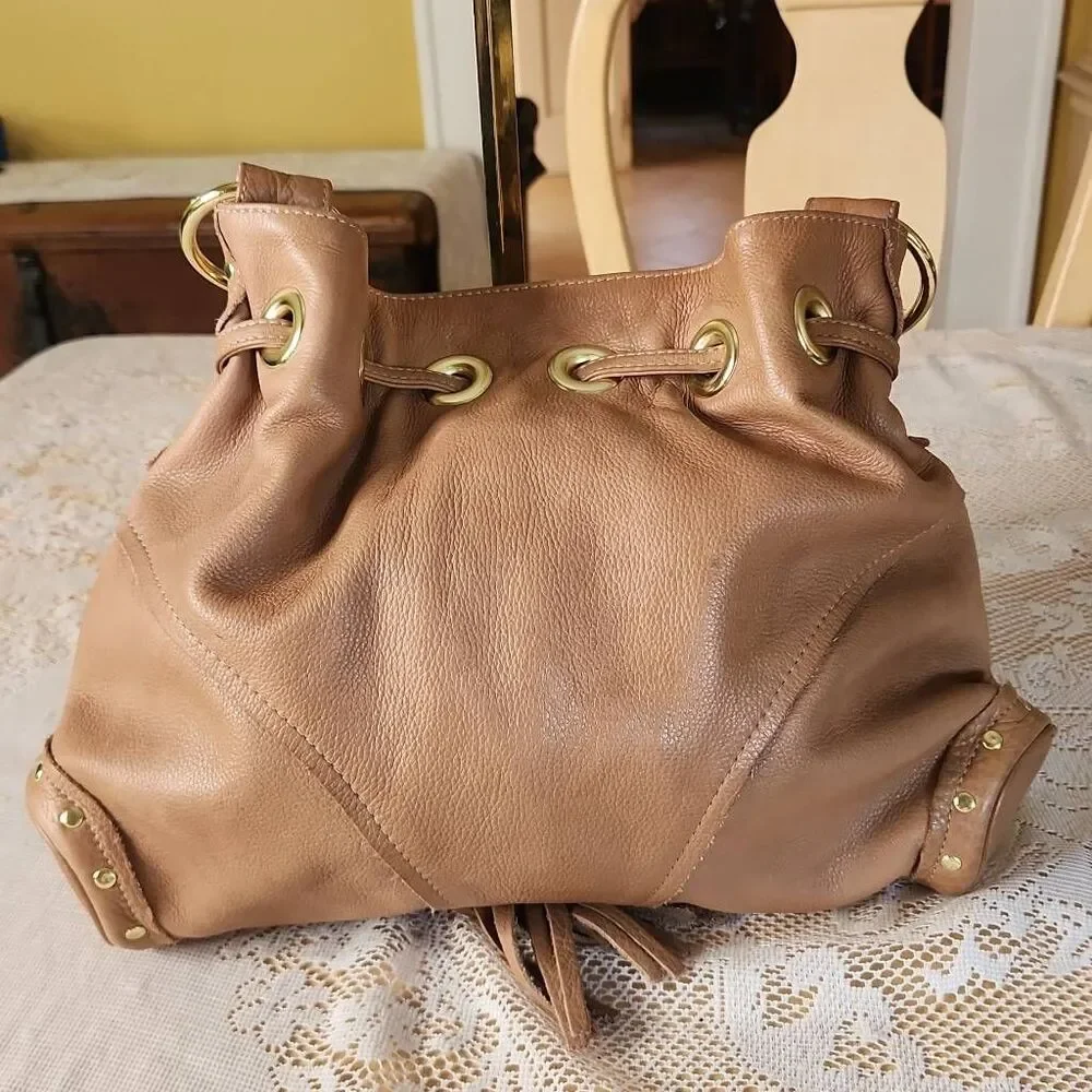 Vintage Bulga tan studded leather hobo bag